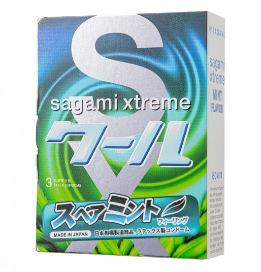 Презервативы Sagami Xtreme Mint с ароматом мяты - 3 шт. - Sagami - купить с доставкой в Норильске