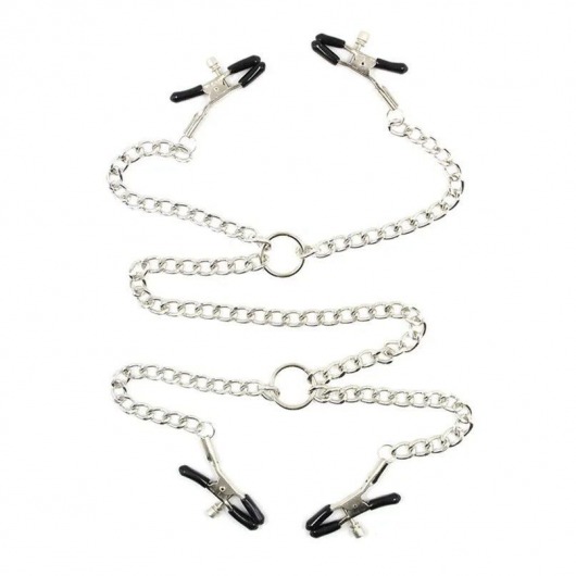 Серебристые зажимы для сосков и половых губ на тонкой цепочке - Notabu - купить с доставкой в Норильске