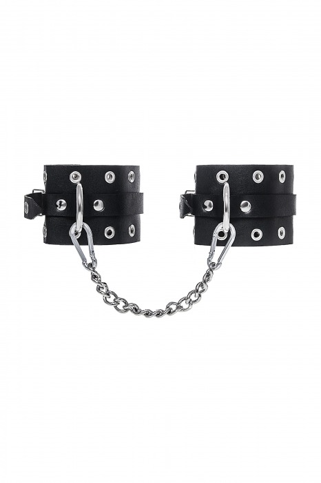 Черные кожаные однослойные оковы с люверсами - Pecado - купить с доставкой в Норильске
