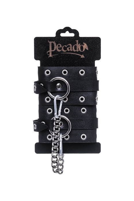 Черные кожаные однослойные оковы с люверсами - Pecado - купить с доставкой в Норильске