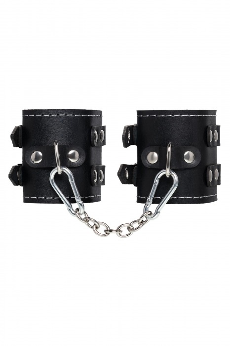 Черные кожаные наручники с двумя ремнями и красной подкладкой - Pecado - купить с доставкой в Норильске