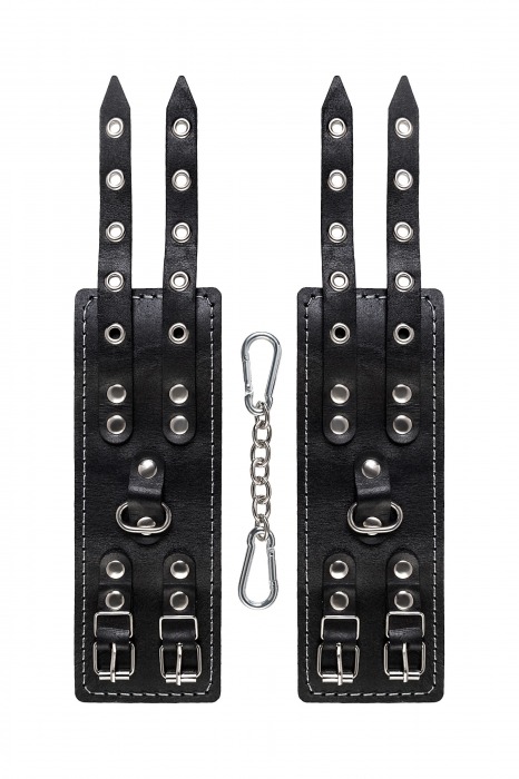 Черные кожаные наручники с двумя ремнями и красной подкладкой - Pecado - купить с доставкой в Норильске