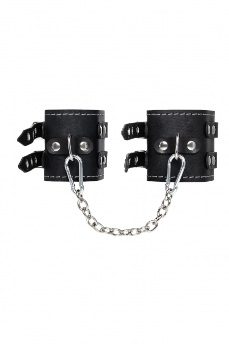 Черные кожаные оковы с двумя ремнями и красной подкладкой - Pecado - купить с доставкой в Норильске