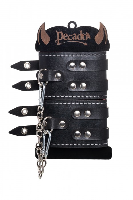 Черные кожаные оковы с двумя ремнями и красной подкладкой - Pecado - купить с доставкой в Норильске