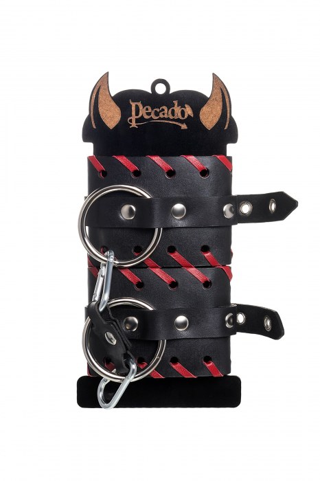 Черно-красные наручники из натуральной кожи - Pecado - купить с доставкой в Норильске