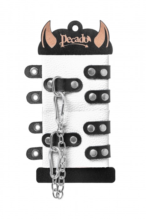 Бело-черные наручники с двумя ремешками и люверсами - Pecado - купить с доставкой в Норильске