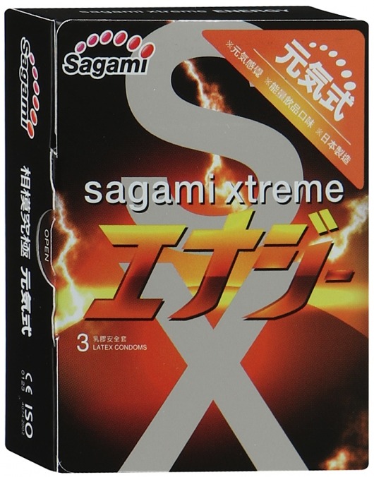 Презервативы Sagami Xtreme ENERGY с ароматом энергетика - 3 шт. - Sagami - купить с доставкой в Норильске