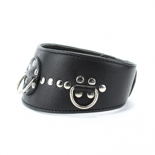 Чёрный кожаный ошейник с полукольцами и клёпками - БДСМ Арсенал - купить с доставкой в Норильске