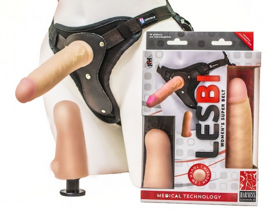 Телесный страпон Harness LESBI с вагинальной пробкой - 16,5 см. - LOVETOY (А-Полимер) - купить с доставкой в Норильске