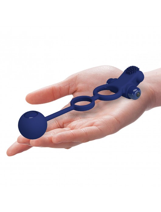 Синее вибрирующее кольцо с утяжеляющим шариком - Baile - в Норильске купить с доставкой