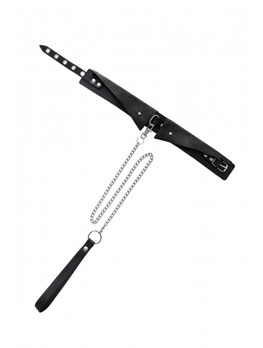 Черный кожаный ошейник-воротник с поводком - Pecado - купить с доставкой в Норильске