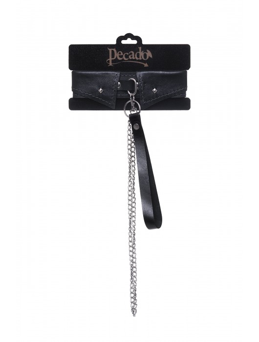 Черный кожаный ошейник-воротник с поводком - Pecado - купить с доставкой в Норильске