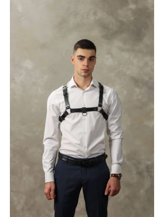 Черная мужская кожаная портупея №4 - БДСМ Арсенал - купить с доставкой в Норильске