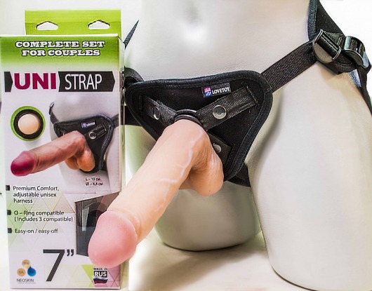 Страпон-унисекс с двумя насадками UNI strap 7  Harness - 19 и 16 см. - LOVETOY (А-Полимер) - купить с доставкой в Норильске