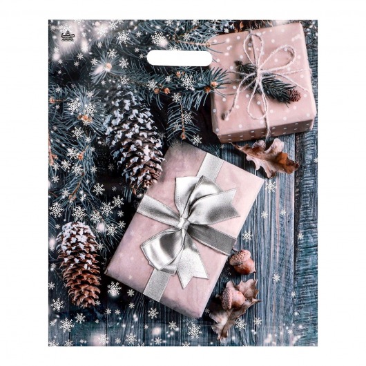 Новогодний пакет с принтом в виде подарков и вырубной ручкой (45х38 см) - Сима-Ленд - купить с доставкой в Норильске