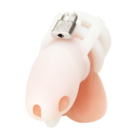 Белая клетка для пениса Silicone Small 2 in Cock Cage With Ball Divider - BlueLine - купить с доставкой в Норильске