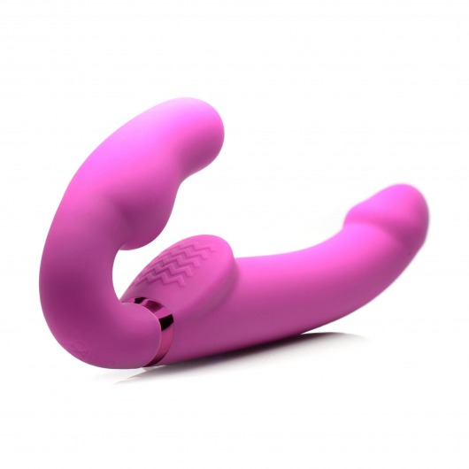 Розовый безремневой страпон с вибрацией и функцией расширения Inflatable Ergo-Fit Strapless Strap-On - XR Brands - купить с доставкой в Норильске