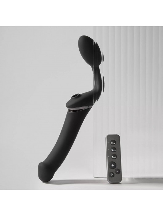 Черный безремневой вибрострапон Strap-On-Me Multi Orgasm Size XL - Strap-on-me - купить с доставкой в Норильске