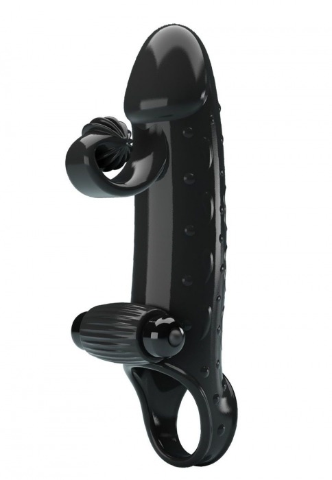 Черная вибронасадка на пенис с подхватом мошонки - 20 см. - Baile - в Норильске купить с доставкой