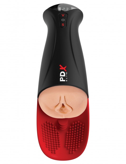 Телесный мастурбатор-вагина в черной колбе с вибрацией Fuck-O-Matic Pro XL - Pipedream - в Норильске купить с доставкой
