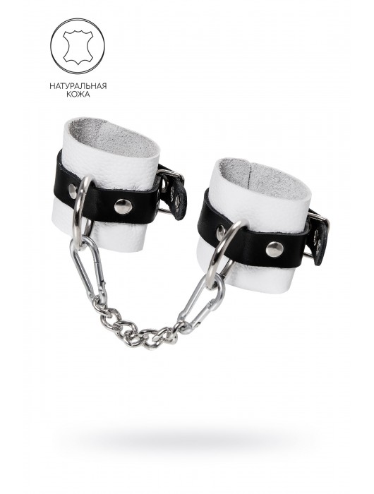 Бело-черные кожаные наручники с одним ремешком с люверсами - Pecado - купить с доставкой в Норильске