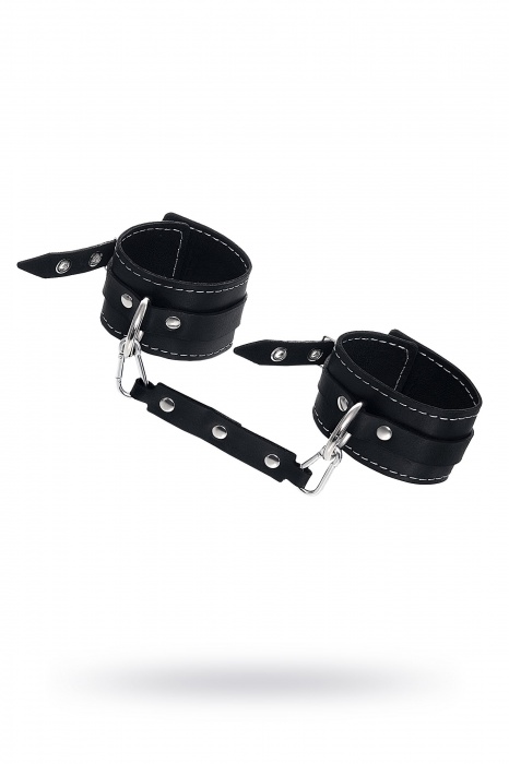 Черные двухслойные кожаные оковы с белой строчкой - Pecado - купить с доставкой в Норильске