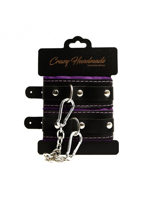 Черно-фиолетовые скругленные наручники с мягкой подкладкой - Crazy Handmade - купить с доставкой в Норильске