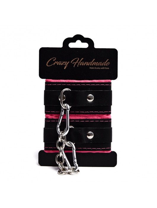 Черно-розовые скругленные наручники с мягкой подкладкой - Crazy Handmade - купить с доставкой в Норильске