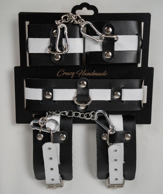 Набор фиксаторов из черной и белой натуральной кожи - Crazy Handmade - купить с доставкой в Норильске
