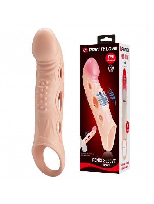 Телесная удлиняющая насадка с рельефом и вибрацией Brad - 21,3 см. - Baile - в Норильске купить с доставкой