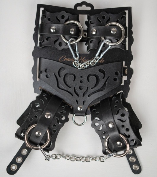 Черный ажурный кожаный набор фиксаций - Crazy Handmade - купить с доставкой в Норильске