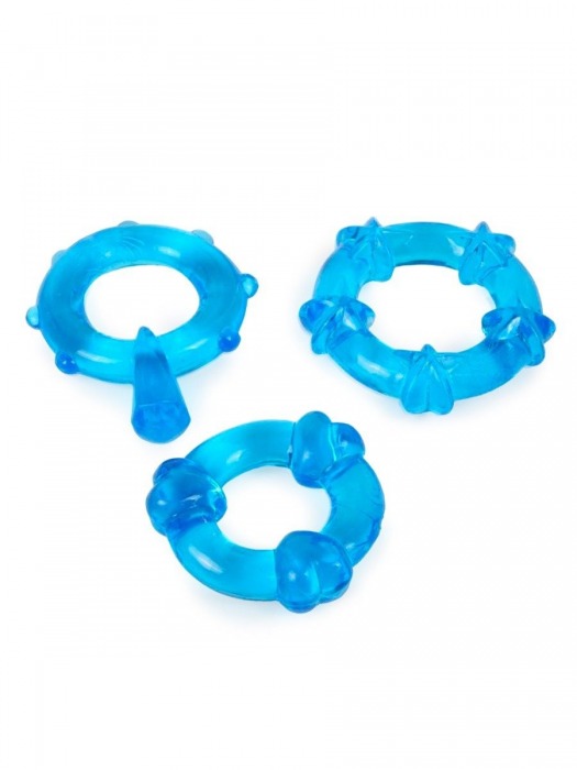 Набор из 3 синих эрекционных колец с различным рельефом - Erowoman-Eroman - в Норильске купить с доставкой