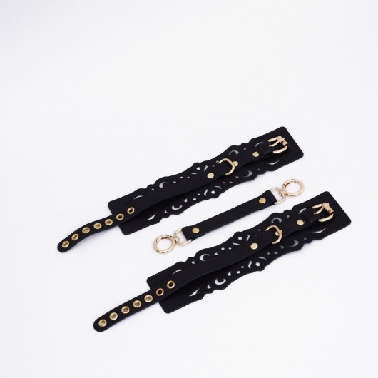 Черный кожаные оковы с узорами и золотистой фурнитурой - Crazy Handmade - купить с доставкой в Норильске