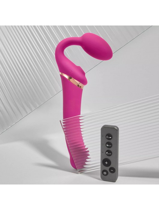 Ярко-розовый безремневой страпон Multi Orgasm Bendable Strap-On size XL с клиторальной стимуляцией - Strap-on-me - купить с доставкой в Норильске