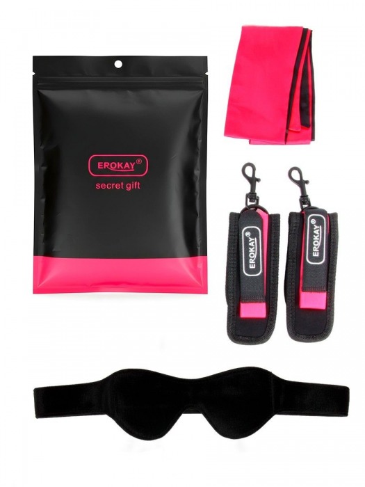 Черно-розовый эротический набор: маска, наручники и повязка - Erokay - купить с доставкой в Норильске