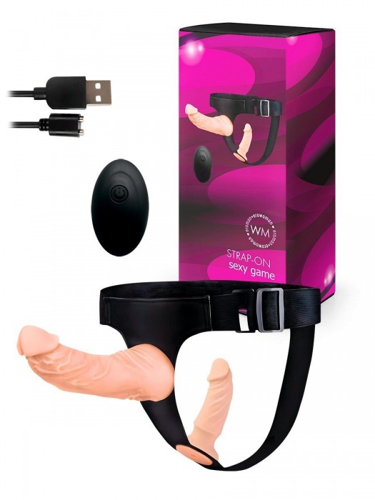 Женский страпон с 2 насадками, вибрацией и пультом ДУ - Erowoman-Eroman - купить с доставкой в Норильске