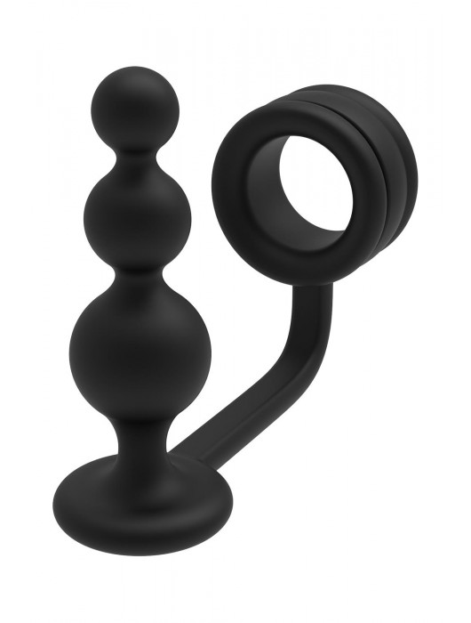 Черное эрекционное кольцо с анальной елочкой Cockring With Beaded Anal Plug - Dream Toys - в Норильске купить с доставкой