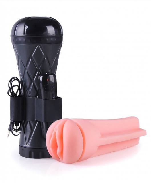 Телесный мастурбатор-вагина в черной колбе с вибрацией - Boys of Toys - в Норильске купить с доставкой