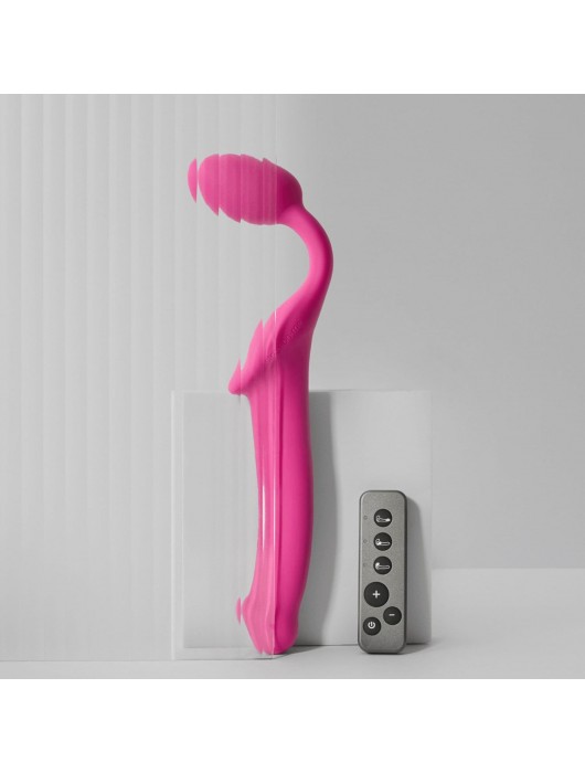 Ярко-розовый безремневой страпон Strap-on-me Vibrating Bendable Strap-On size M - Strap-on-me - купить с доставкой в Норильске