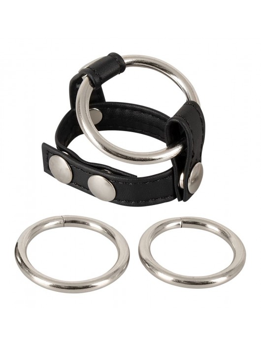 Подхват для мошонки с 3 съемными эрекционными кольцами Leder-Riemen - Orion - в Норильске купить с доставкой