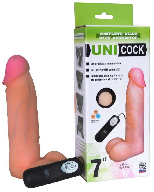 Фаллическая насадка Харнесс UNICOCK 7  с вибрацией - 19 см. - LOVETOY (А-Полимер) - купить с доставкой в Норильске