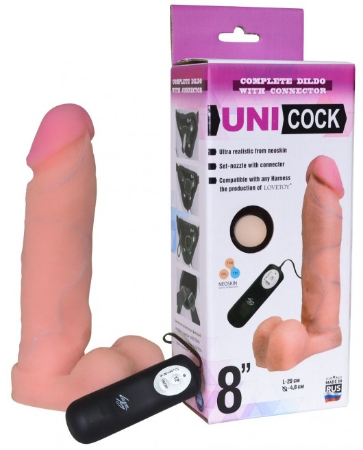 Фаллическая насадка Харнесс UNICOCK 8  с вибрацией - 20 см. - LOVETOY (А-Полимер) - купить с доставкой в Норильске