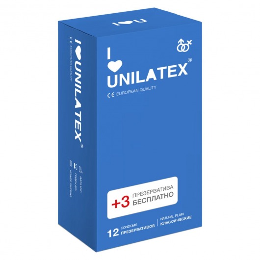 Классические презервативы Unilatex Natural Plain - 12 шт. + 3 шт. в подарок - Unilatex - купить с доставкой в Норильске