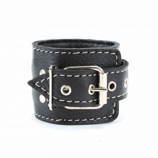 Чёрные кожаные наручники с крупной строчкой - БДСМ Арсенал - купить с доставкой в Норильске