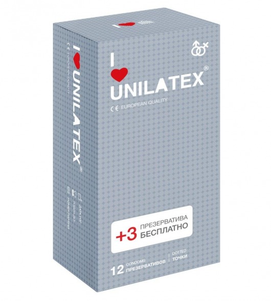 Презервативы с точками Unilatex Dotted - 12 шт. + 3 шт. в подарок - Unilatex - купить с доставкой в Норильске