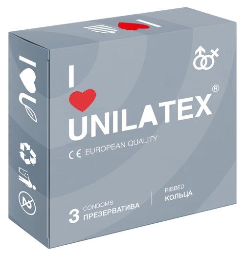 Презервативы с рёбрами Unilatex Ribbed - 3 шт. - Unilatex - купить с доставкой в Норильске