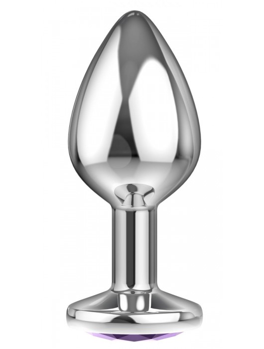 Малая серебристая анальная пробка Diamond Purple Sparkle Small с фиолетовым кристаллом - 7 см. - Lola Games - купить с доставкой в Норильске