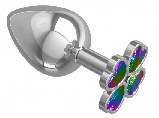 Серебристая анальная пробка-клевер с радужным кристаллом - 9,5 см. - Джага-Джага - купить с доставкой в Норильске